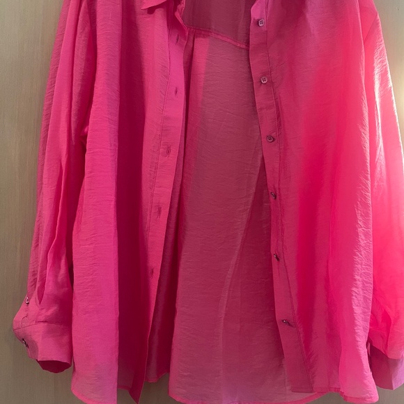 NWOT - CAbi Luminous Hot Pink Sheer Button Up - Picture 3 of 3